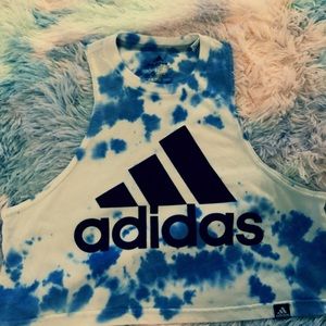 Adidas crop tye dye tank top blue xs